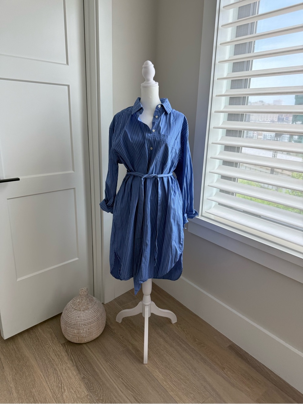 Blue Striped Button-Front Shirt Dress